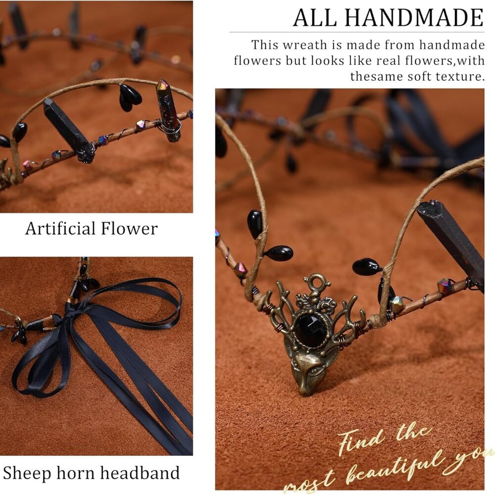 Elf Crystal Crown Tiara - Fairy Headpiece Viking Headband Elven Circlet for Rena - Picture 5 of 7